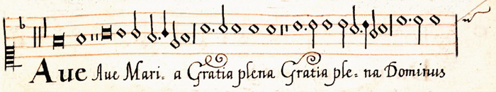 Superius part from Robert Parsons' Ave Maria as it appears in the Dow Partbooks (GB-Och Mus. 984 pp.93–94)